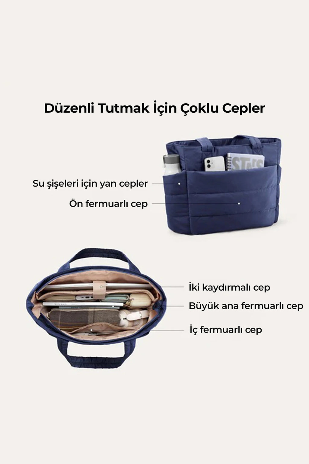 Puffy Tote Çanta | Hafif, Kabarık, Kapitone, Omuz Çanta