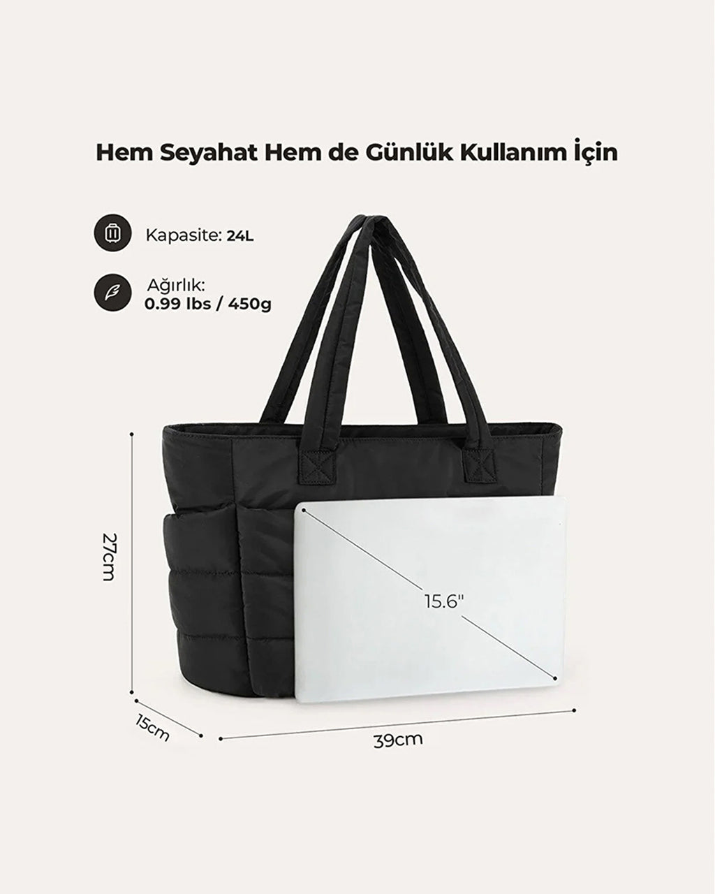 Puffy Tote Çanta | Hafif, Kabarık, Kapitone, Omuz Çanta