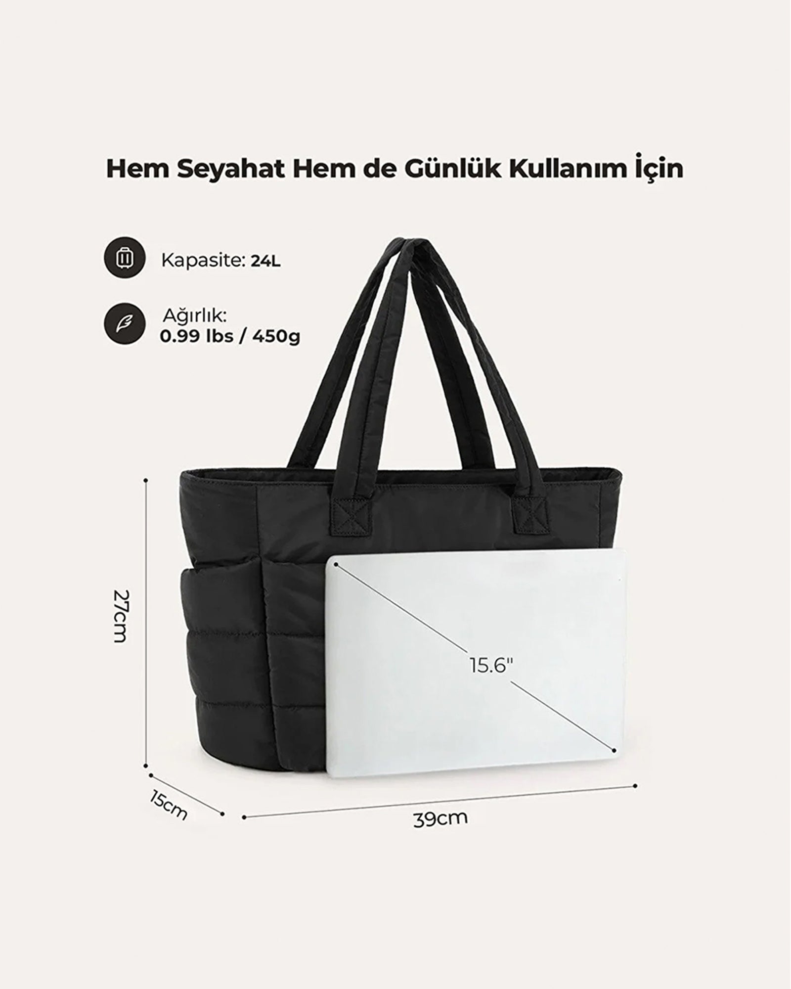 Puffy Tote Çanta | Hafif, Kabarık, Kapitone, Omuz Çanta