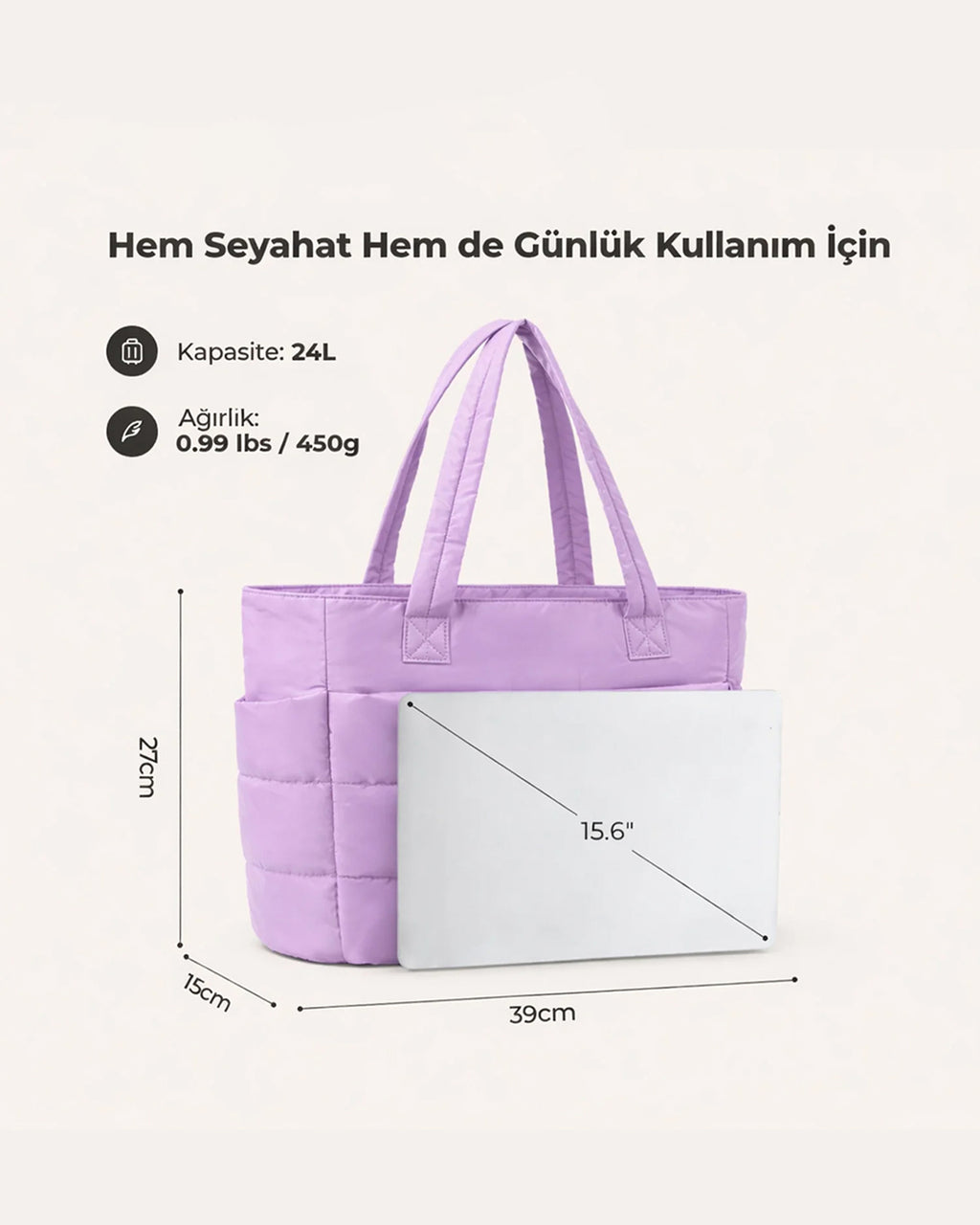 Puffy Tote Çanta | Hafif, Kabarık, Kapitone, Omuz Çanta