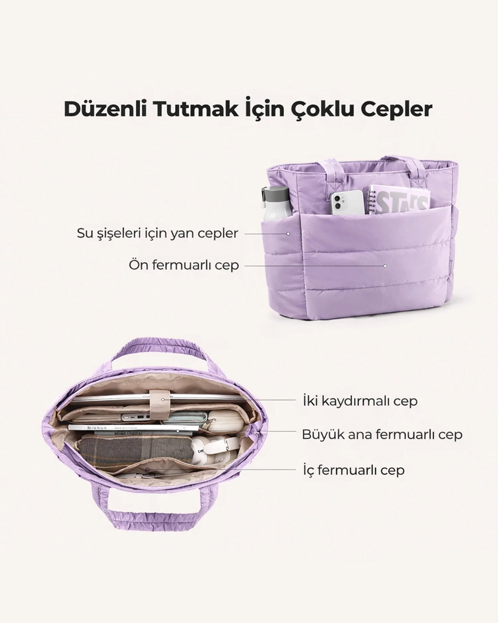 Puffy Tote Çanta | Hafif, Kabarık, Kapitone, Omuz Çanta