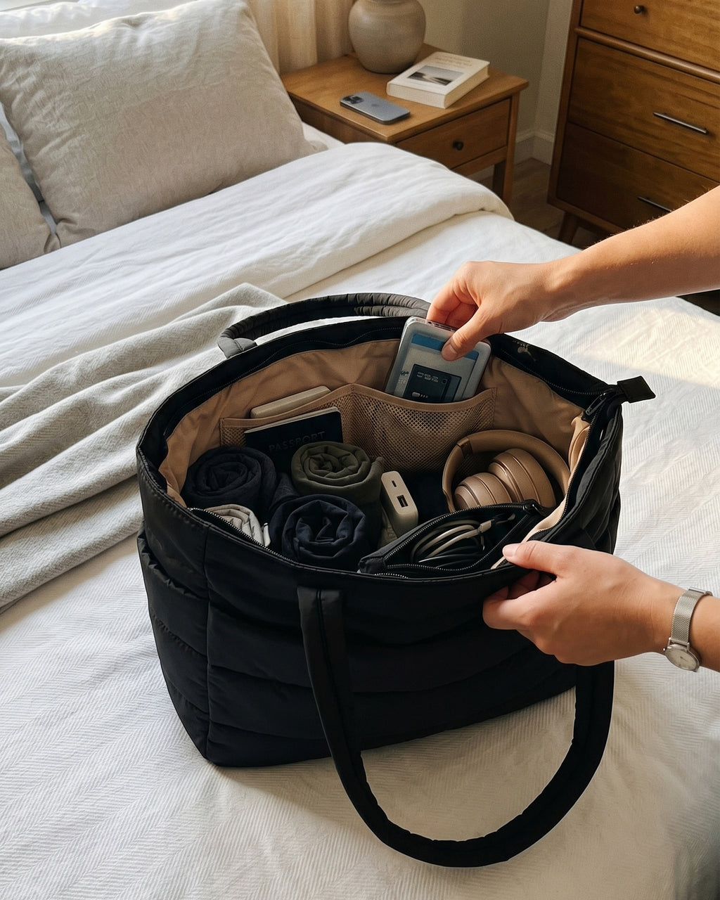 Puffy Tote Çanta | Hafif, Kabarık, Kapitone, Omuz Çanta